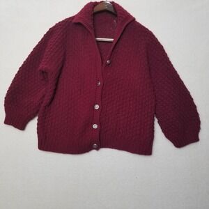 Vintage Knit Cardigan Sweater Burgundy Button Up Grandma Core Cozy‎